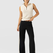Hoxton Straight Leg Pant - Black - Cream/Beige Stripe
