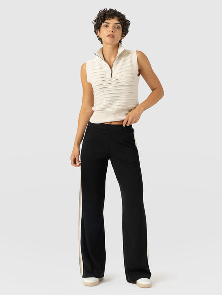 Hoxton Straight Leg Pant - Black - Cream/Beige Stripe