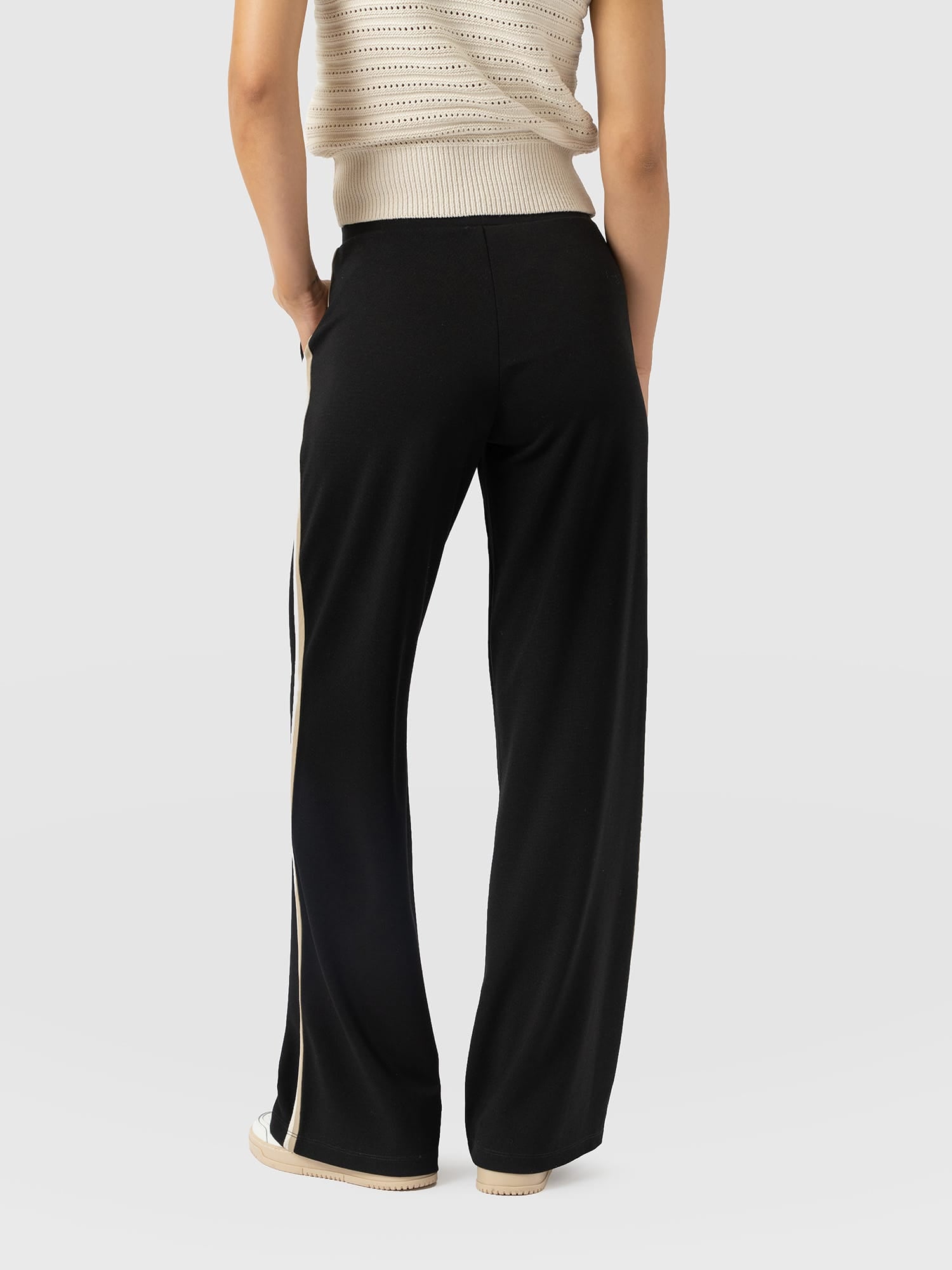 Hoxton Straight Leg Pant - Black - Cream/Beige Stripe