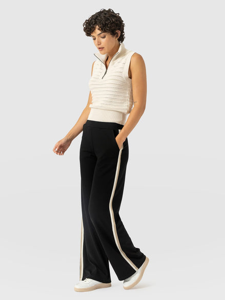 Hoxton Straight Leg Pant - Black - Cream/Beige Stripe