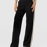 Hoxton Straight Leg Pant - Black - Cream/Beige Stripe