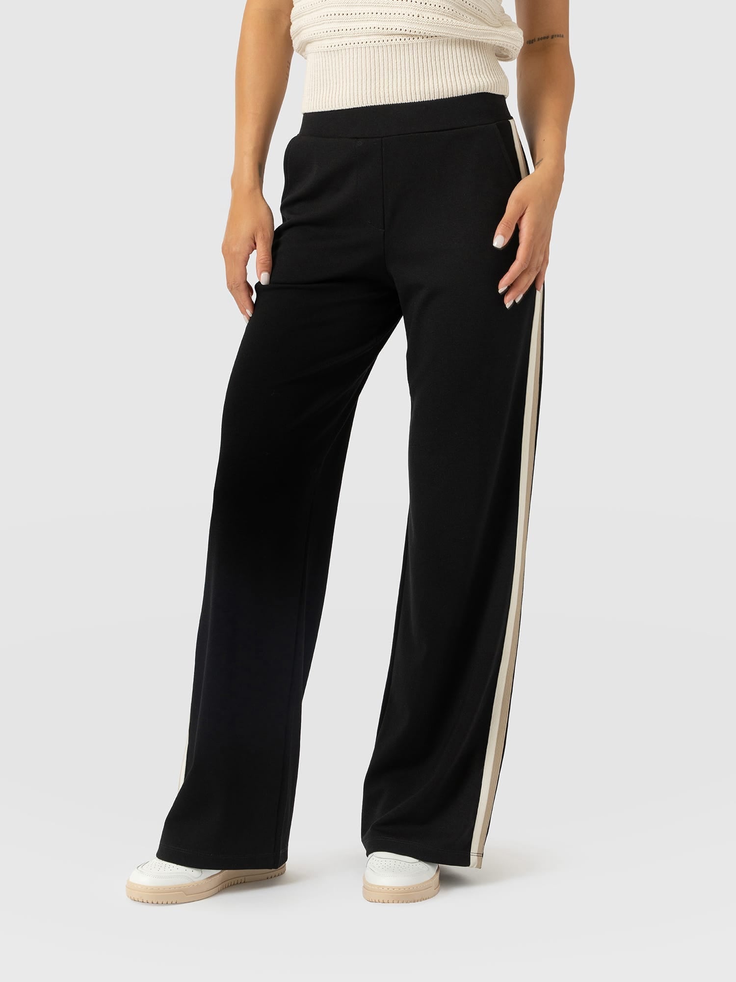 Hoxton Straight Leg Pant - Black - Cream/Beige Stripe