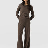 Keller Wide Leg Pant - Brown Mini Houndstooth