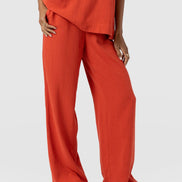 Corinne Wide Leg Linen Pant - Burnt Orange