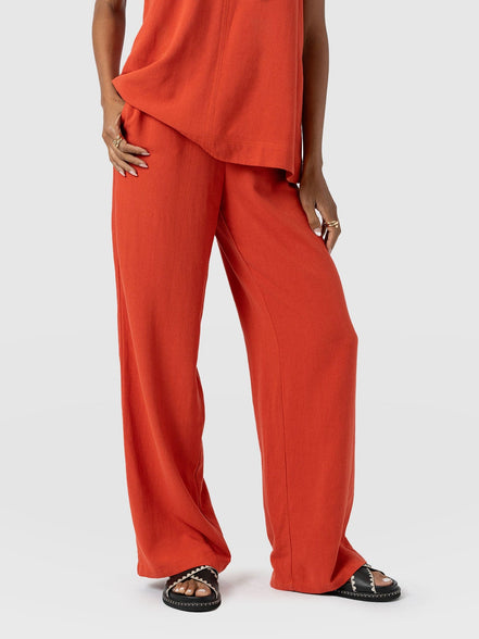 Corinne Wide Leg Linen Pant - Burnt Orange