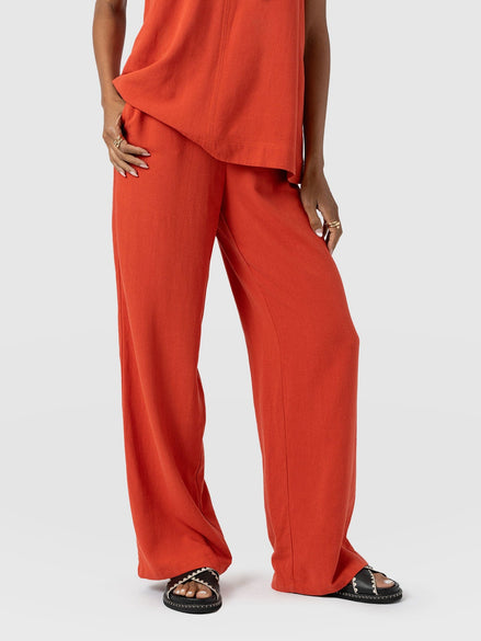 Corinne Wide Leg Linen Pant - Burnt Orange