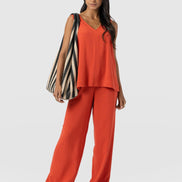Corinne Wide Leg Linen Pant - Burnt Orange