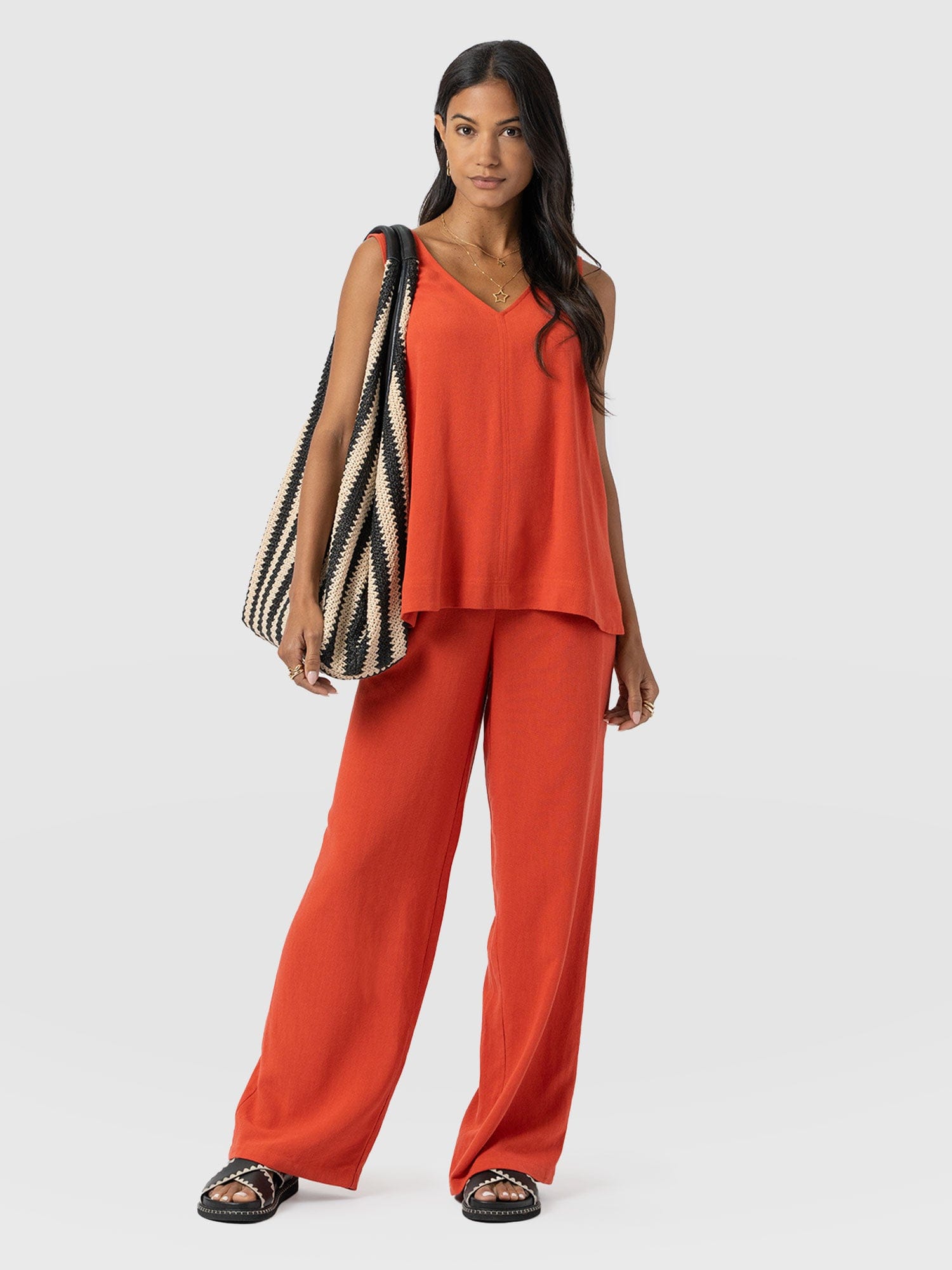 Corinne Wide Leg Linen Pant - Burnt Orange