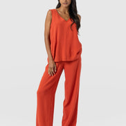 Corinne Wide Leg Linen Pant - Burnt Orange