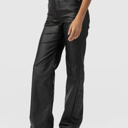 Maeve Wide Leg Pant - Black Coated