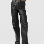 Maeve Wide Leg Pant - Black Coated