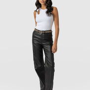 Maeve Wide Leg Pant - Black Coated