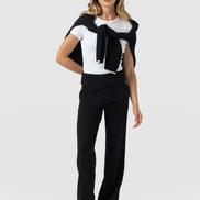 Runway Pant - Black - Cream/Beige Stripe