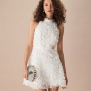 The White Mock Neck Tie-Back Mini Dress