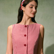 The Red Boat Neck Plaid Mini Dress