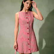 The Red Boat Neck Plaid Mini Dress