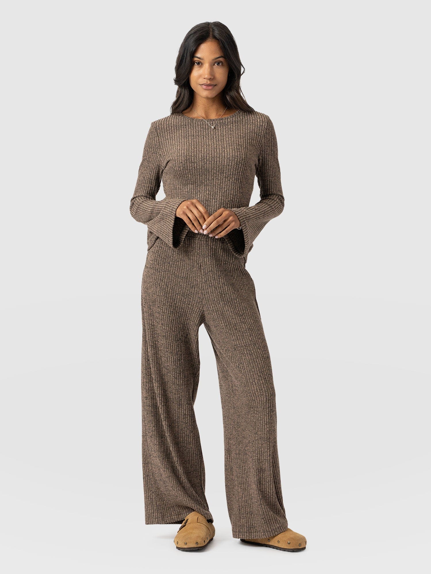 Hoxton Rib Wide Leg Pant - Beige
