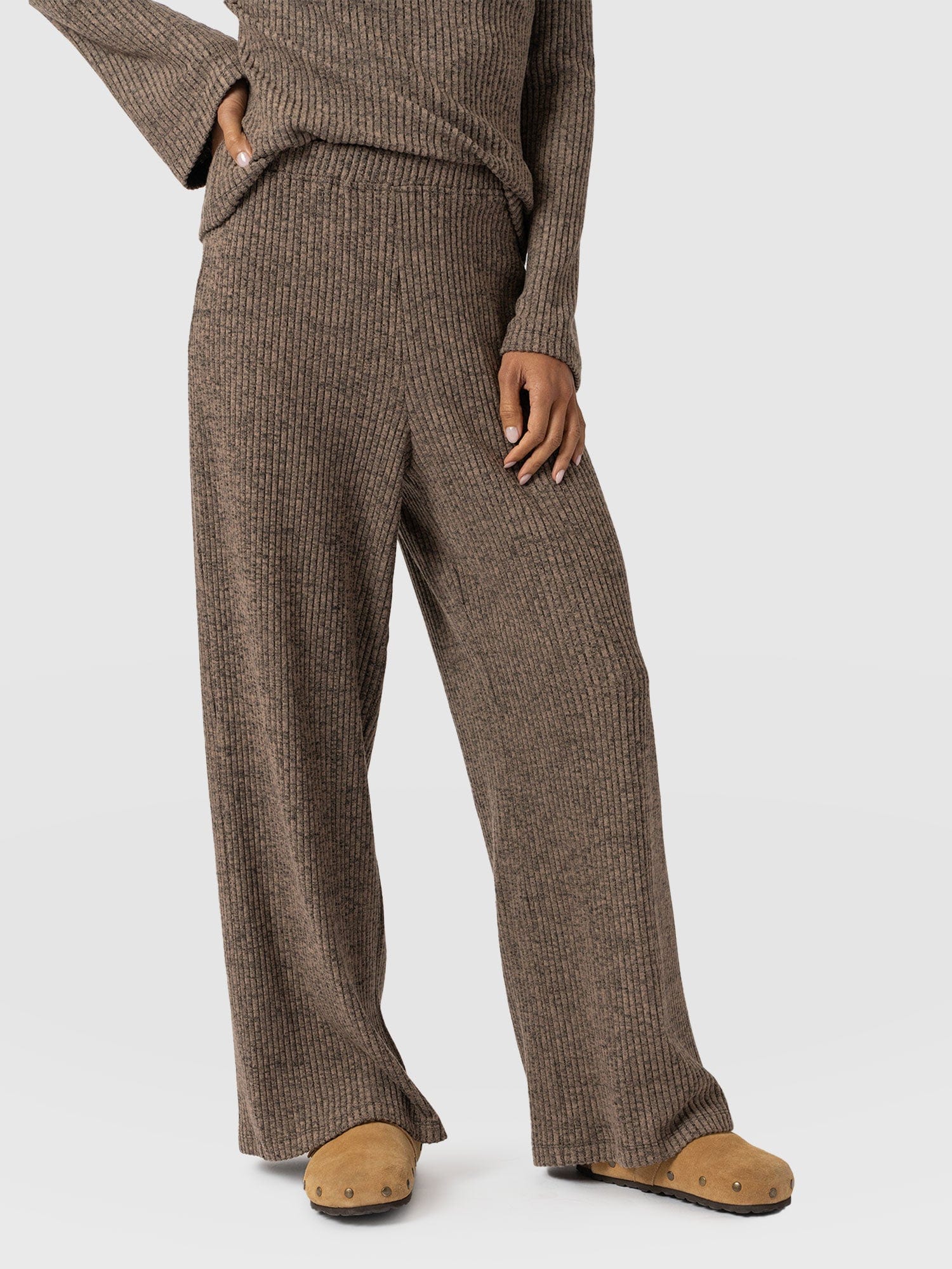 Hoxton Rib Wide Leg Pant - Beige