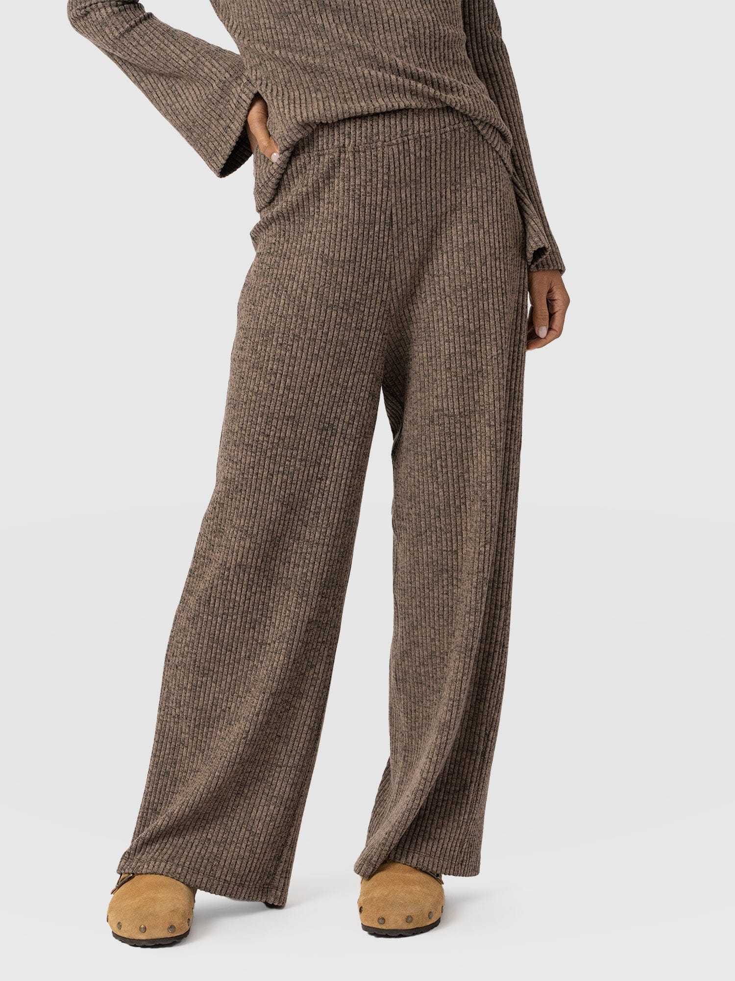 Hoxton Rib Wide Leg Pant - Beige