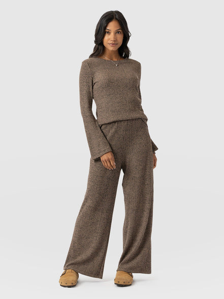 Hoxton Rib Wide Leg Pant - Beige