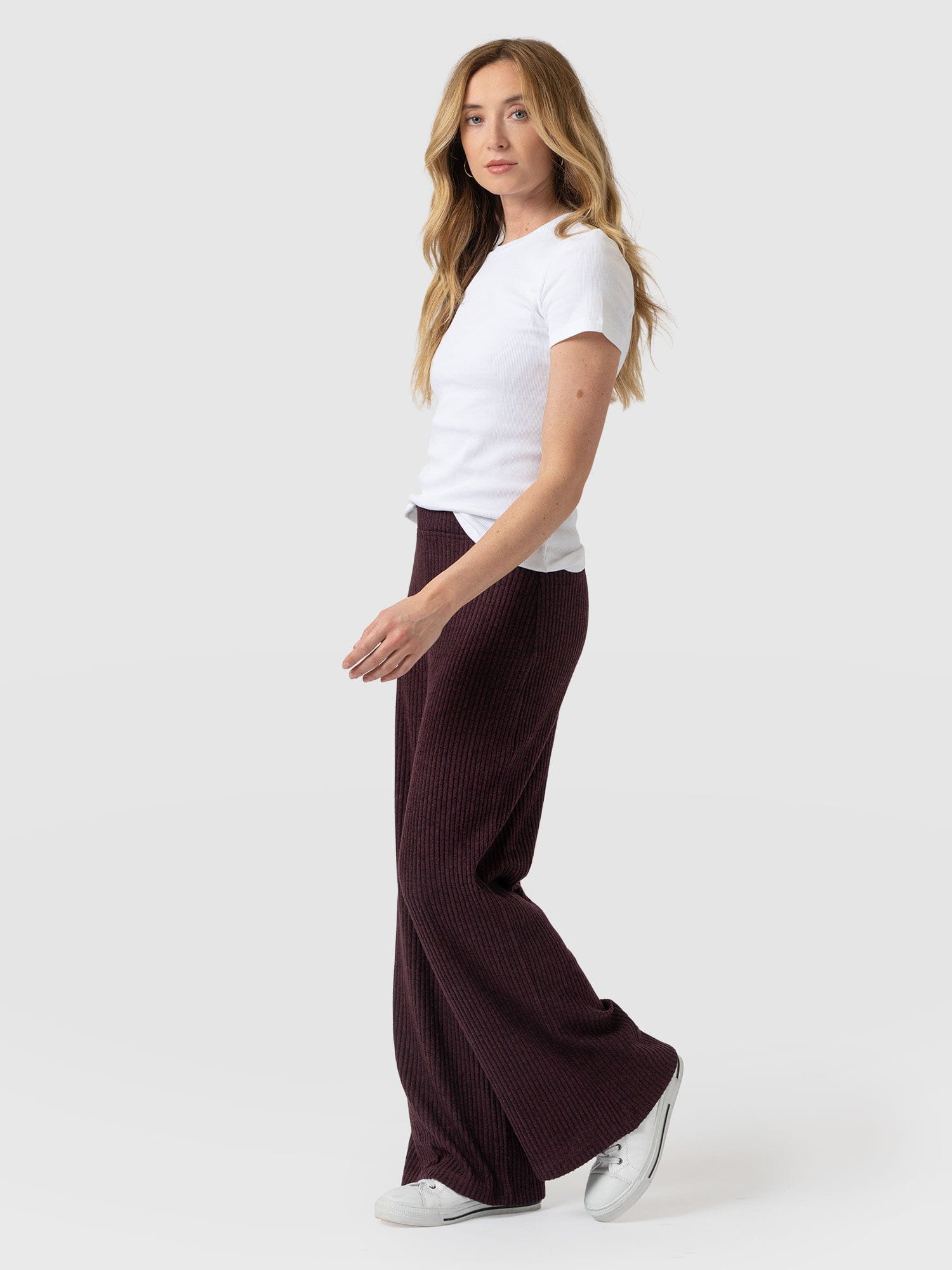 Hoxton Rib Wide Leg Pant - Burgundy