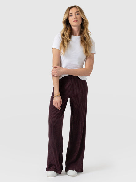 Hoxton Rib Wide Leg Pant - Burgundy