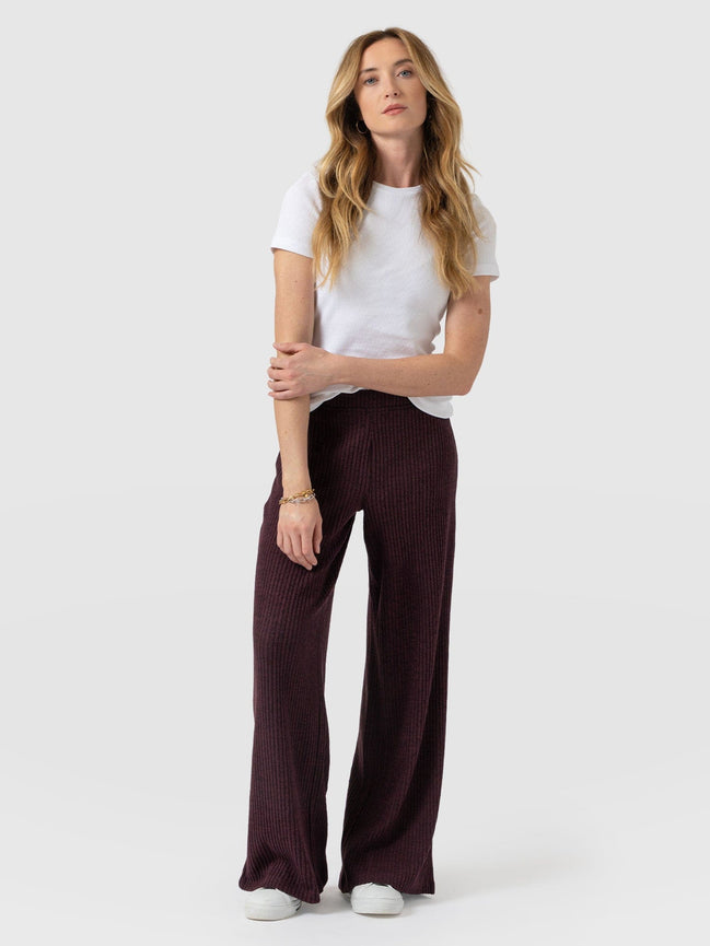 Hoxton Rib Wide Leg Pant - Burgundy