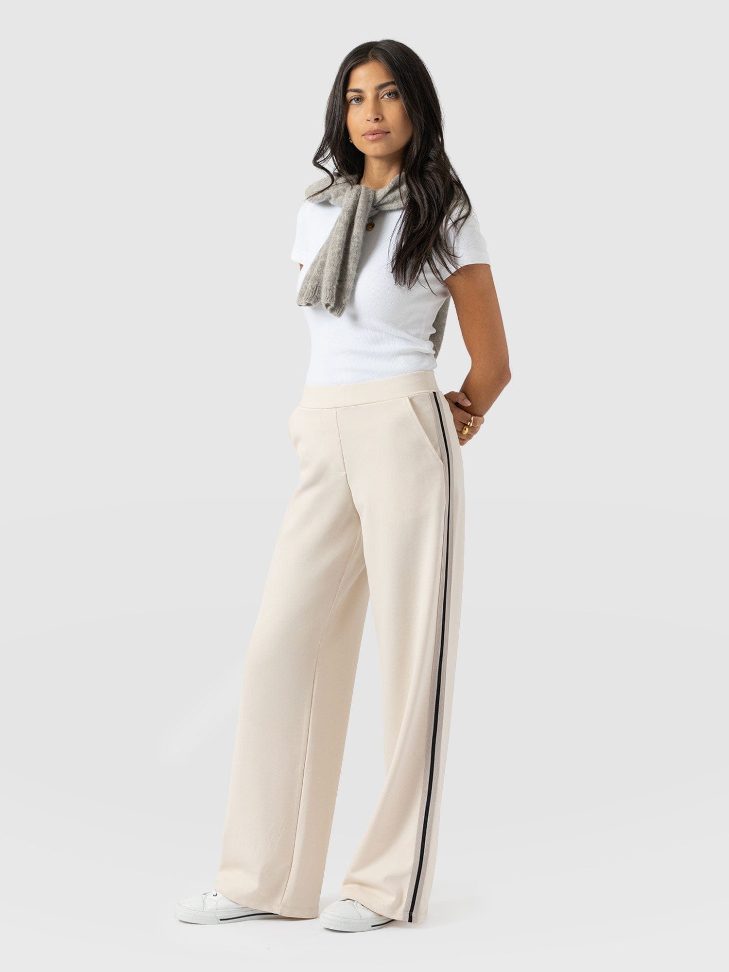 Hoxton Straight Leg Pant - Cream - Black Stripe
