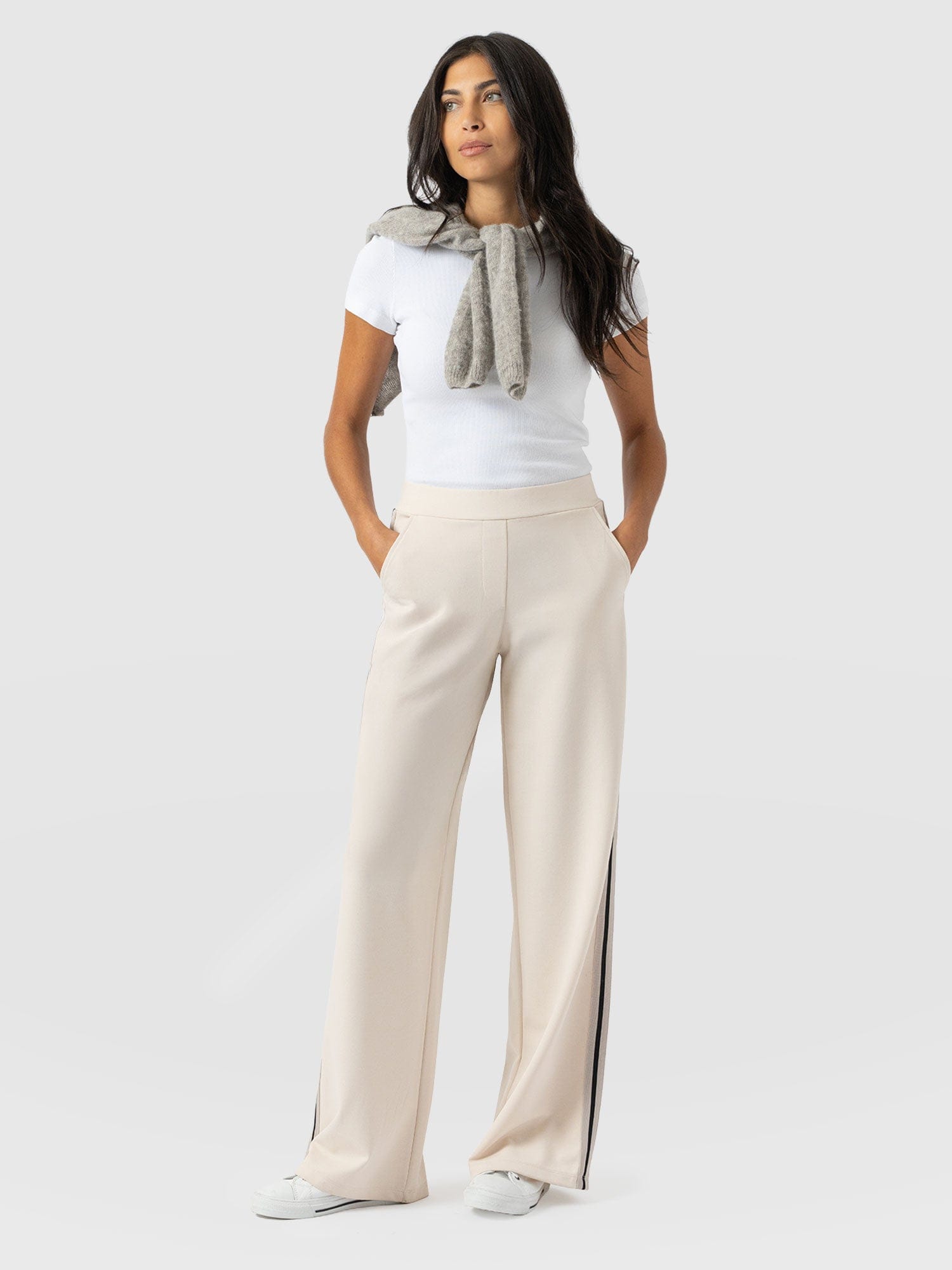 Hoxton Straight Leg Pant - Cream - Black Stripe