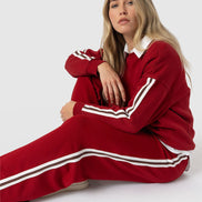 Hoxton Straight Leg Pant - Red - Brown Stripe
