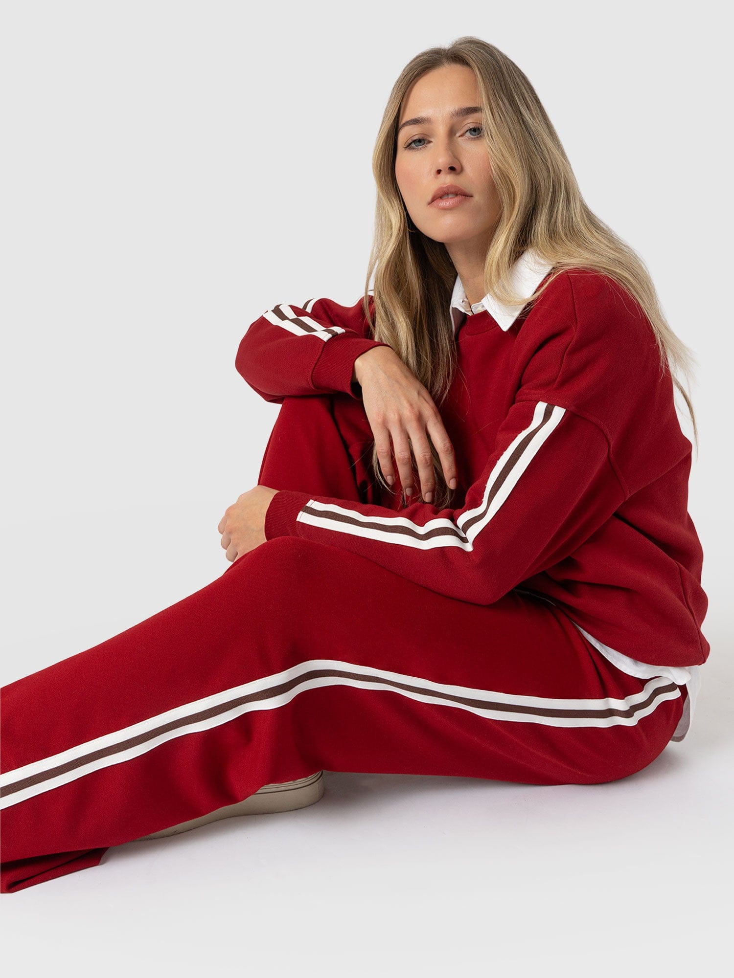 Hoxton Straight Leg Pant - Red - Brown Stripe