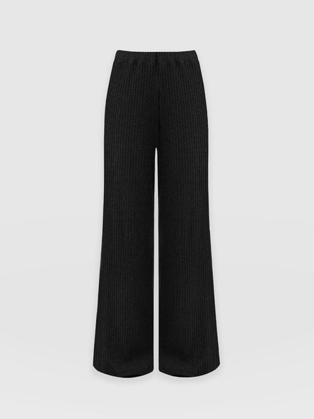 Hoxton Wide Leg Pant - Black Rib