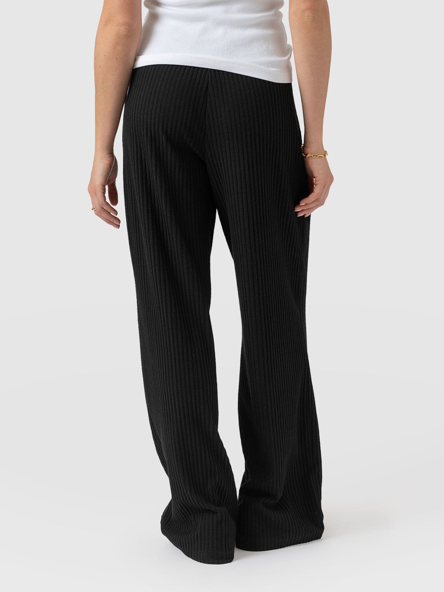 Hoxton Wide Leg Pant - Black Rib