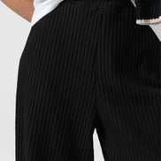Hoxton Wide Leg Pant - Black Rib