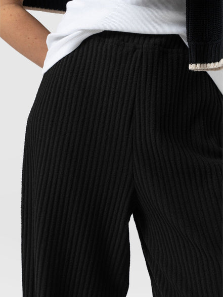Hoxton Wide Leg Pant - Black Rib