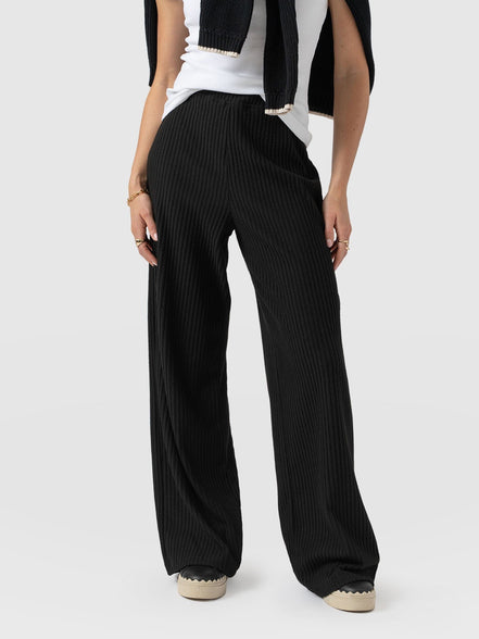 Hoxton Wide Leg Pant - Black Rib