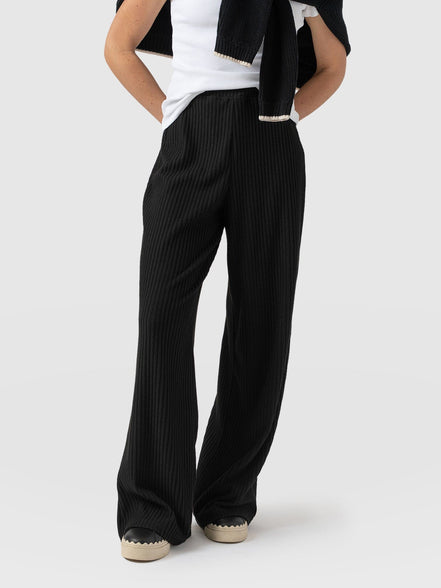 Hoxton Wide Leg Pant - Black Rib