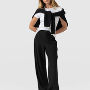 Hoxton Wide Leg Pant - Black Rib
