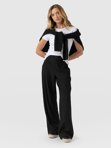 Hoxton Wide Leg Pant - Black Rib