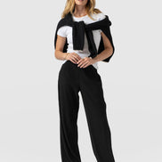 Hoxton Wide Leg Pant - Black Rib
