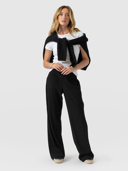 Hoxton Wide Leg Pant - Black Rib