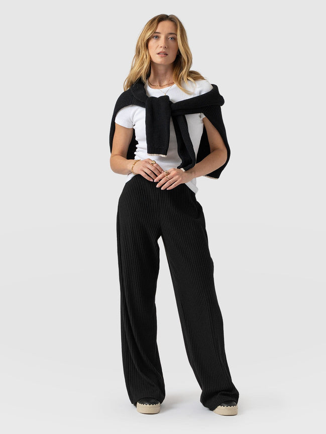 Hoxton Wide Leg Pant - Black Rib