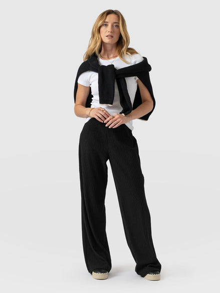 Hoxton Wide Leg Pant - Black Rib