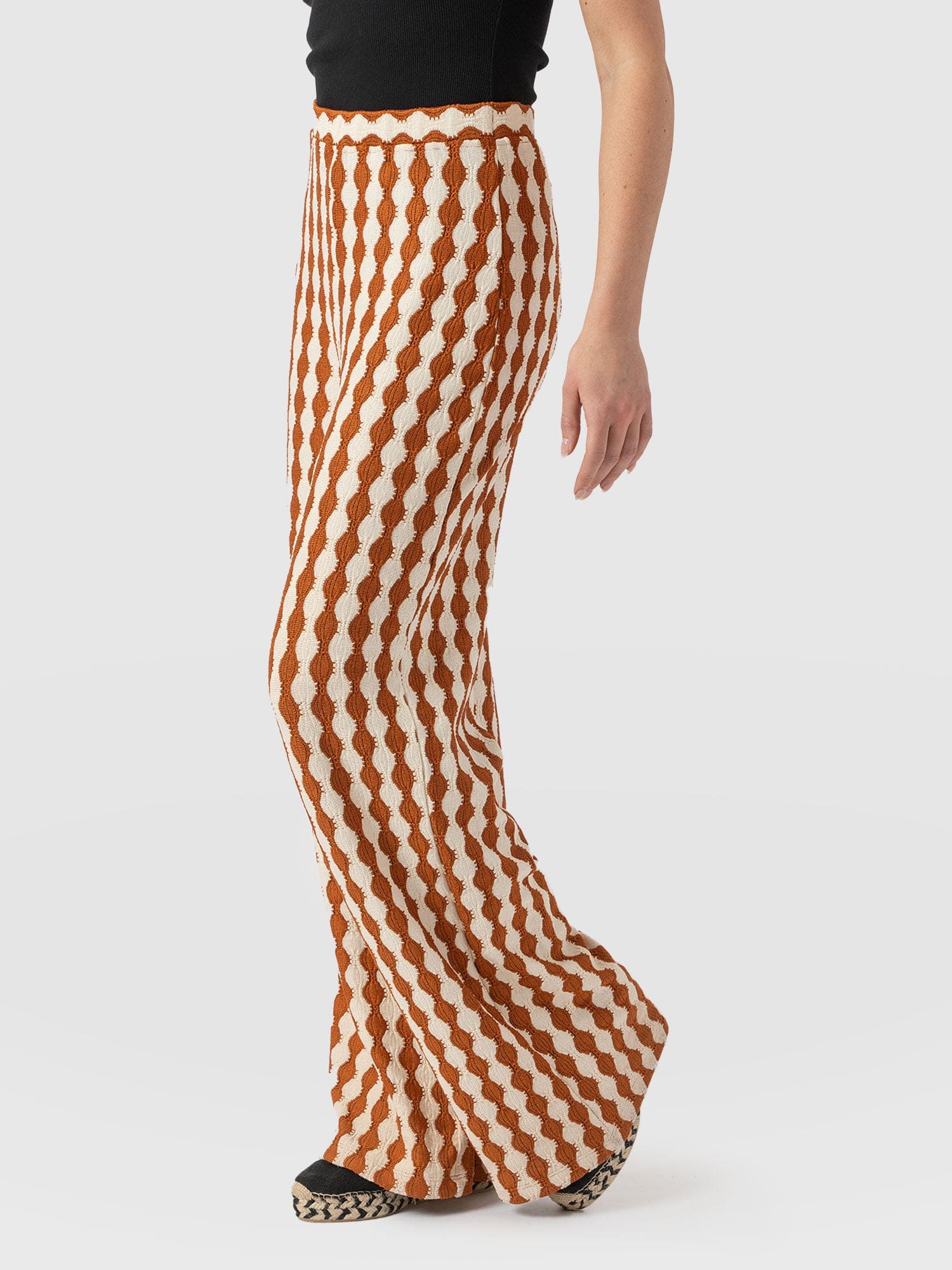 Hoxton Wide Leg Pant - Brown/Cream