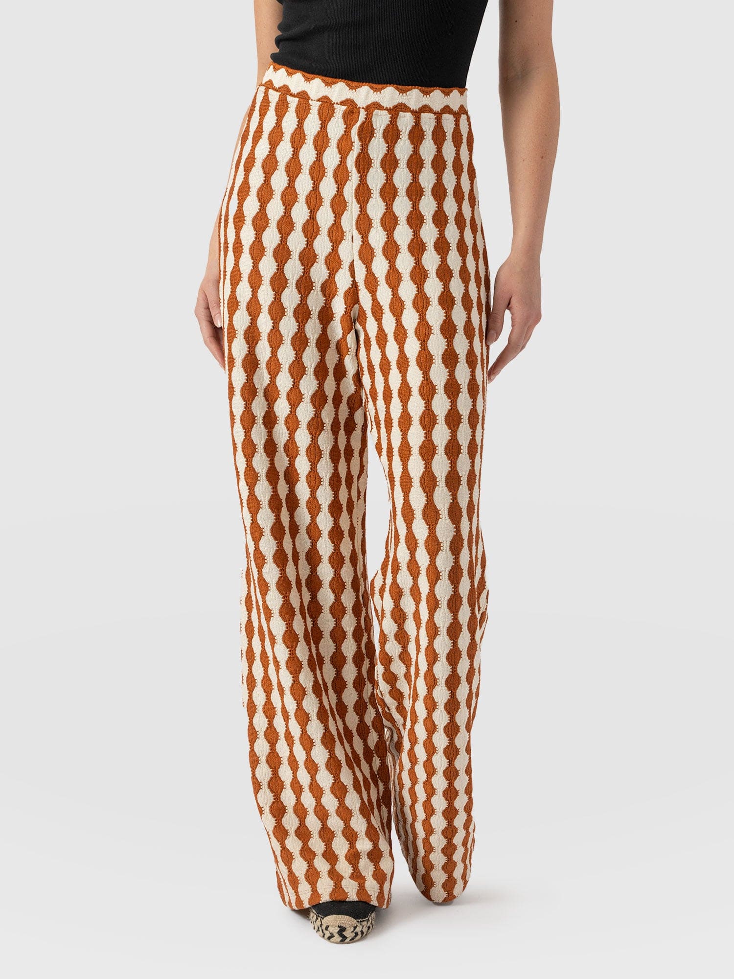 Hoxton Wide Leg Pant - Brown/Cream