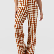Hoxton Wide Leg Pant - Brown/Cream