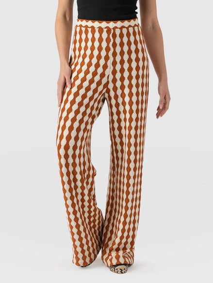Hoxton Wide Leg Pant - Brown/Cream