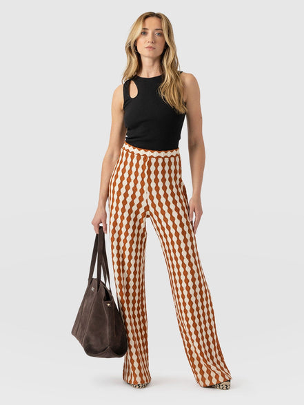 Hoxton Wide Leg Pant - Brown/Cream
