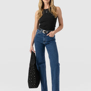 Wide Leg Jeans - Mid Blue