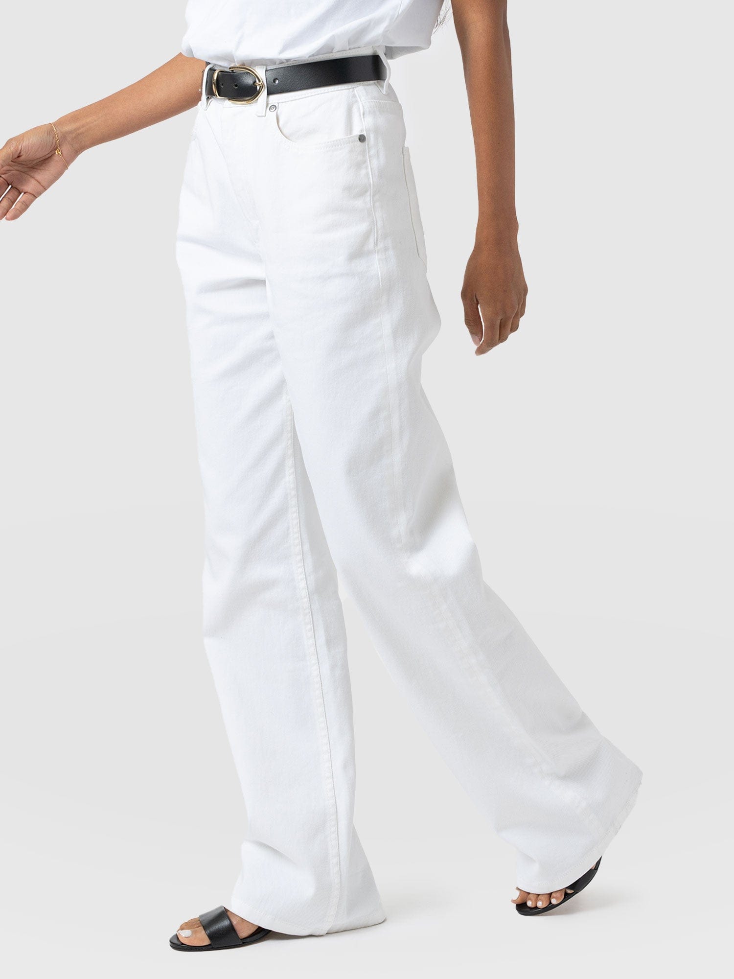 Adjustable Wide Leg Jean - White